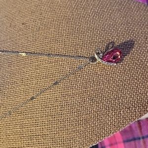 Pink Crystal Necklace w/ CZ's,Silvertone,NWOT